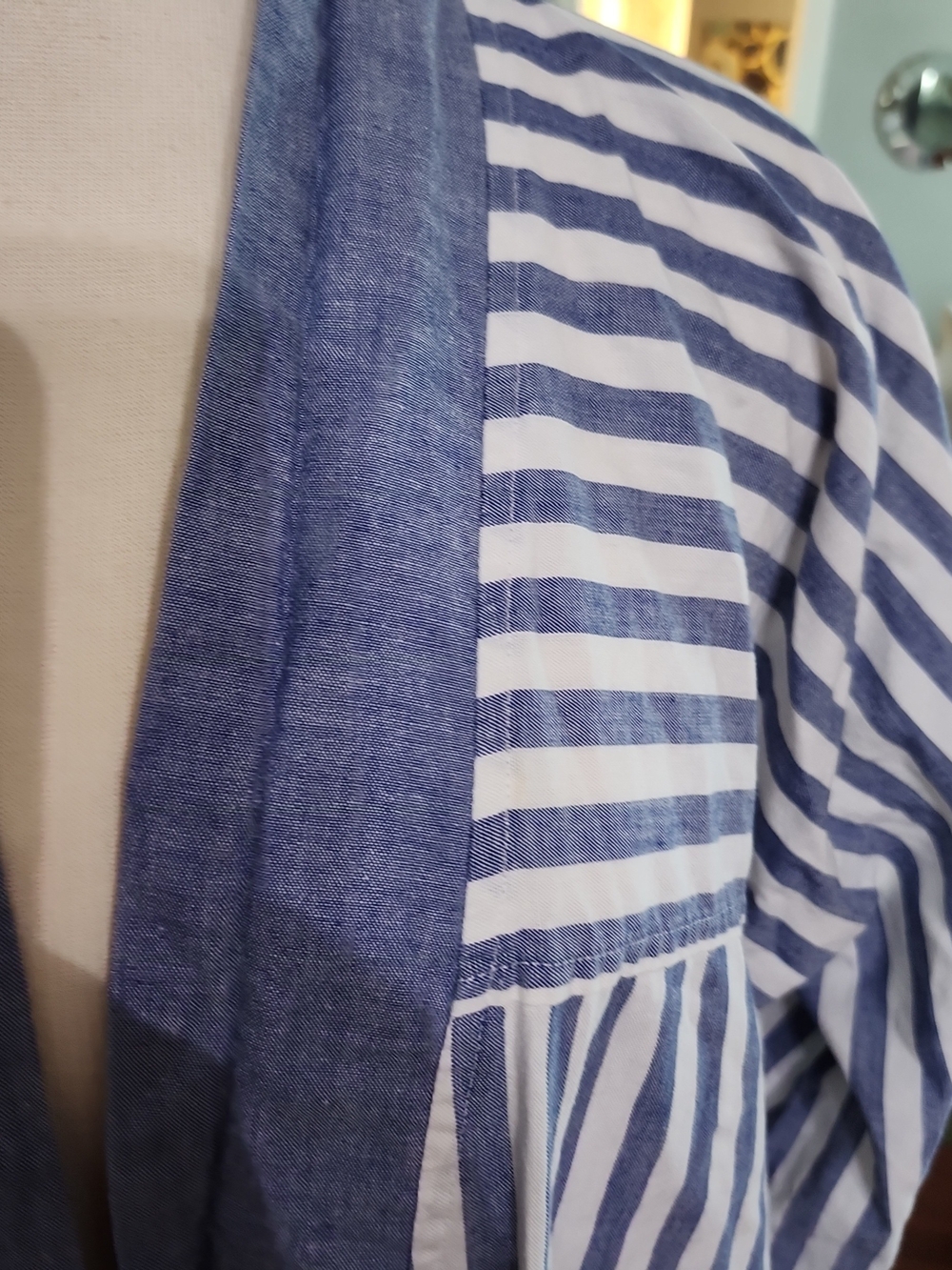 Christian Dior Blue Pinstripe Long Robe/ Duster Coat Cardigan No Belt O/S Cotton - Picture 7 of 11